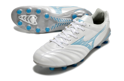 Men's Mizuno Morelia Neo 4 FG Firm Ground Low-Tops Football Boots - White/Blue/Silver