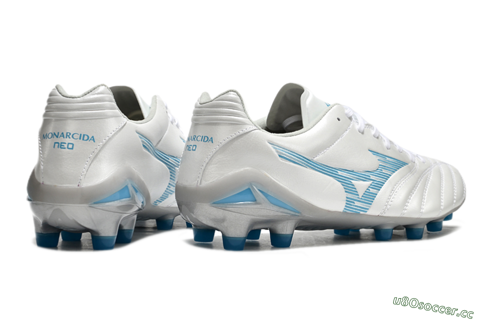 Men's Mizuno Morelia Neo 4 FG Firm Ground Low-Tops Football Boots - White/Blue/Silver 6