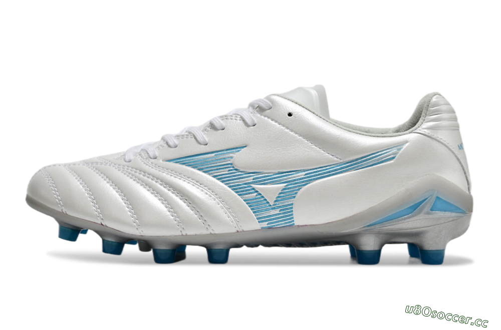 Men's Mizuno Morelia Neo 4 FG Firm Ground Low-Tops Football Boots - White/Blue/Silver 0