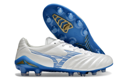 Men's Mizuno Morelia Neo 4 FG Firm Ground Low-Tops Football Boots - White/Blue/Gold