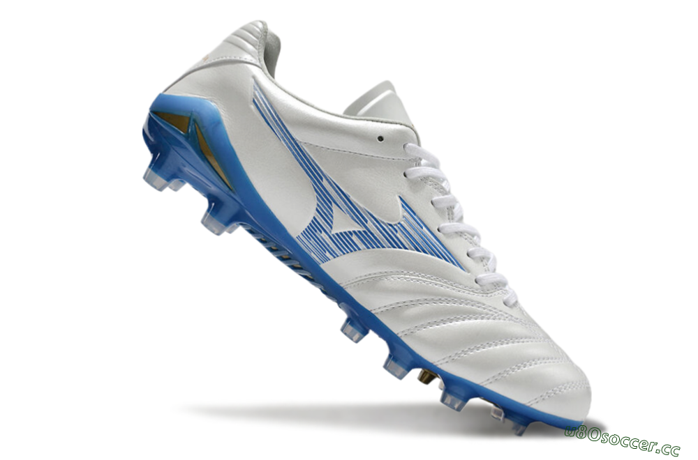 Men's Mizuno Morelia Neo 4 FG Firm Ground Low-Tops Football Boots - White/Blue/Gold 4