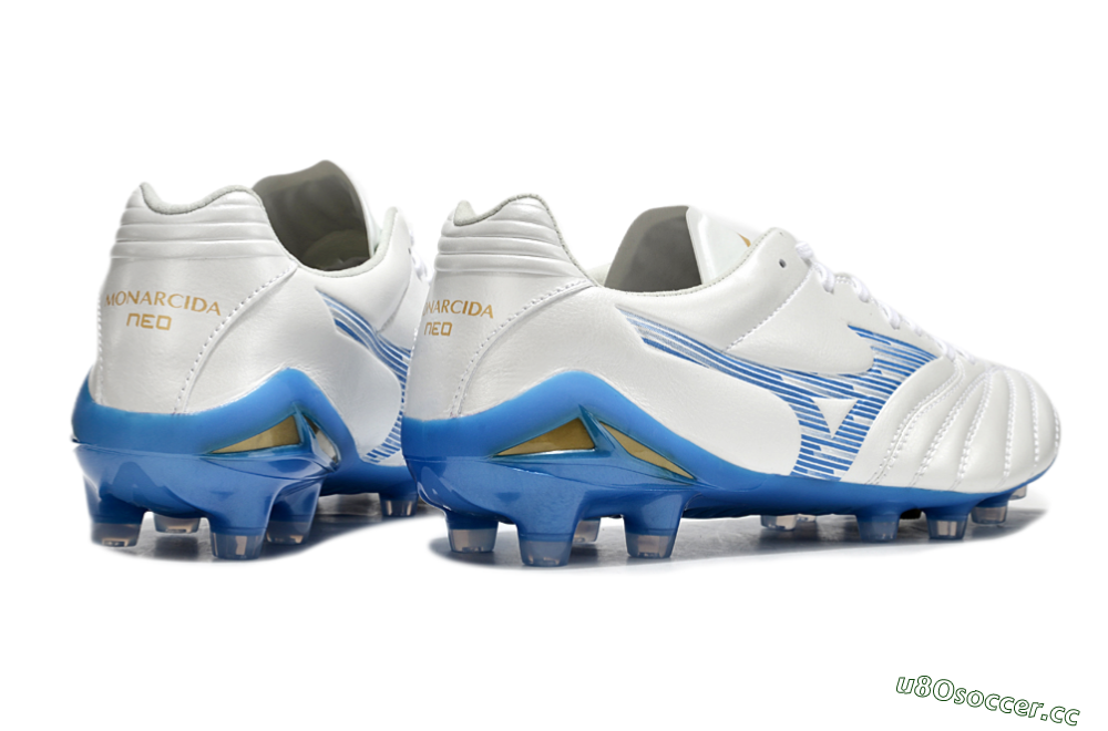 Men's Mizuno Morelia Neo 4 FG Firm Ground Low-Tops Football Boots - White/Blue/Gold 6