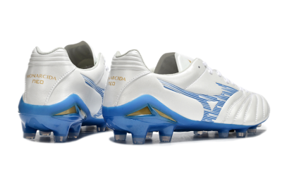 Men's Mizuno Morelia Neo 4 FG Firm Ground Low-Tops Football Boots - White/Blue/Gold