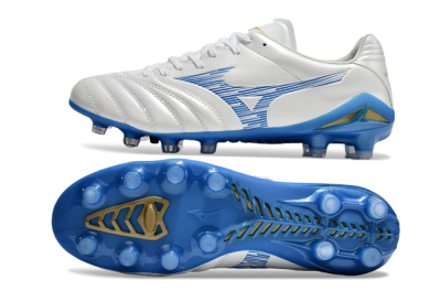 Men's Mizuno Morelia Neo 4 FG Firm Ground Low-Tops Football Boots - White/Blue/Gold