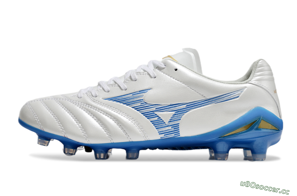 Men's Mizuno Morelia Neo 4 FG Firm Ground Low-Tops Football Boots - White/Blue/Gold 0