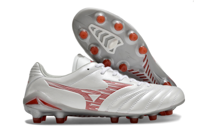 Men's Mizuno Morelia Neo 4 FG Firm Ground Low-Tops Football Boots - White/Silver/Red