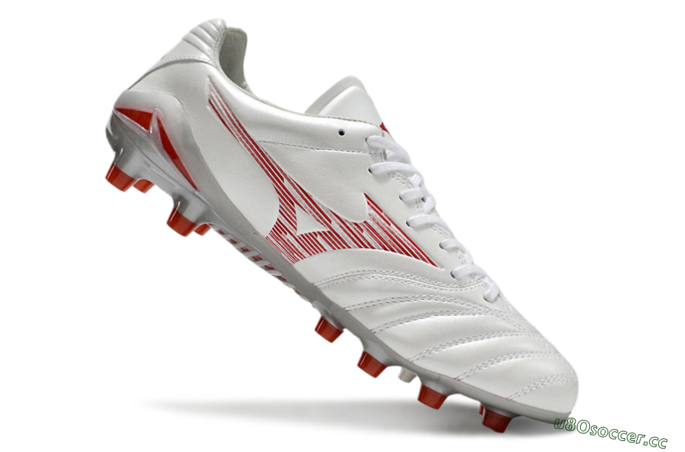 Men's Mizuno Morelia Neo 4 FG Firm Ground Low-Tops Football Boots - White/Silver/Red 4