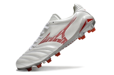 Men's Mizuno Morelia Neo 4 FG Firm Ground Low-Tops Football Boots - White/Silver/Red