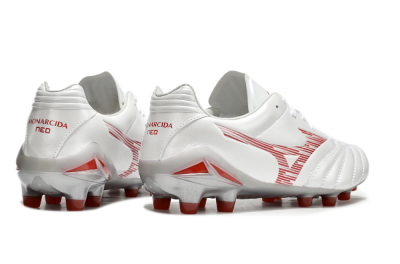 Men's Mizuno Morelia Neo 4 FG Firm Ground Low-Tops Football Boots - White/Silver/Red