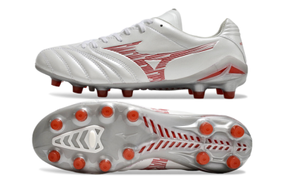 Men's Mizuno Morelia Neo 4 FG Firm Ground Low-Tops Football Boots - White/Silver/Red