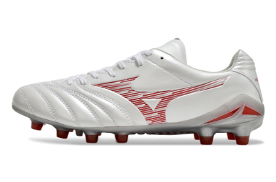 Men's Mizuno Morelia Neo 4 FG Firm Ground Low-Tops Football Boots - White/Silver/Red