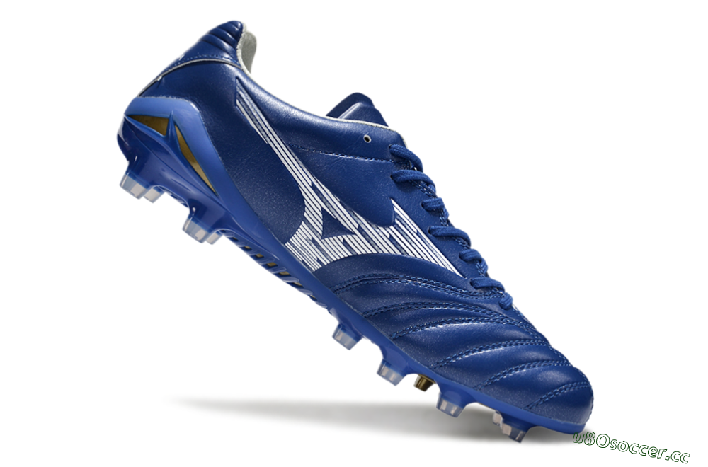 Men's Mizuno Morelia Neo 4 FG Firm Ground Low-Tops Football Boots - Blue/White/Gold 4