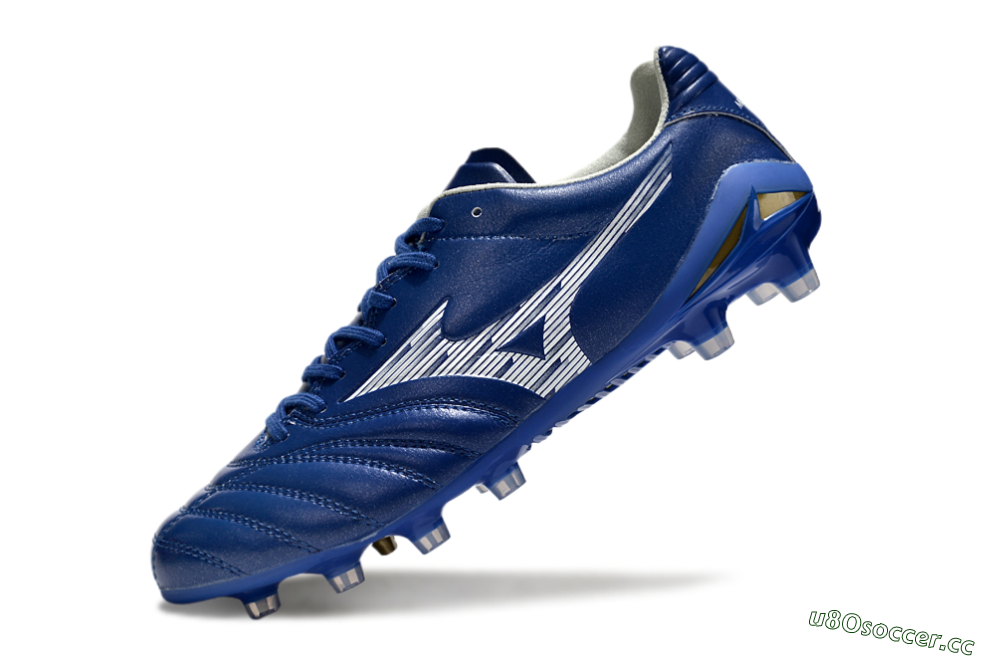 Men's Mizuno Morelia Neo 4 FG Firm Ground Low-Tops Football Boots - Blue/White/Gold 5