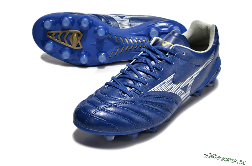 Men's Mizuno Morelia Neo 4 FG Firm Ground Low-Tops Football Boots - Blue/White/Gold 3