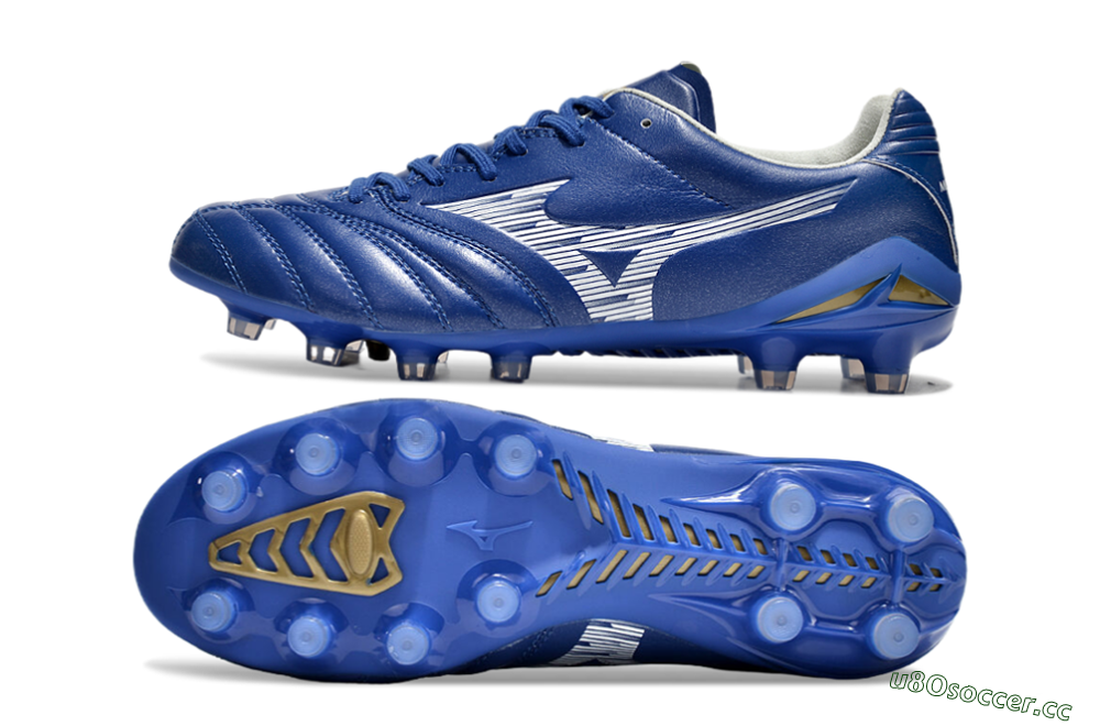 Men's Mizuno Morelia Neo 4 FG Firm Ground Low-Tops Football Boots - Blue/White/Gold 1