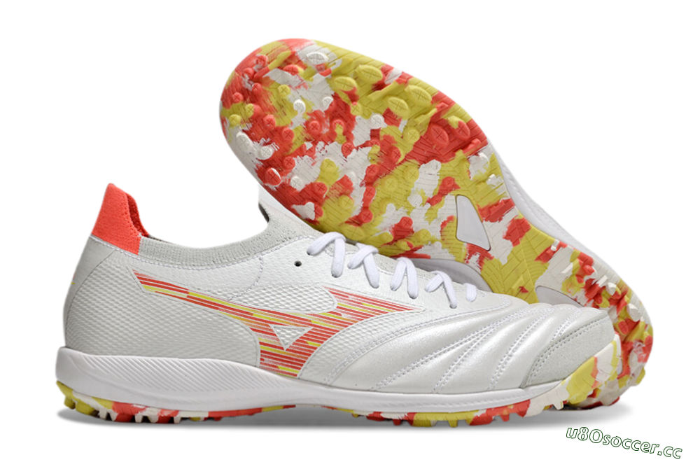 Men's Mizuno Morelia Neo Sala M8 TF Artificial Turf Low-Tops Football Shoes - White/Red/Yellow 2