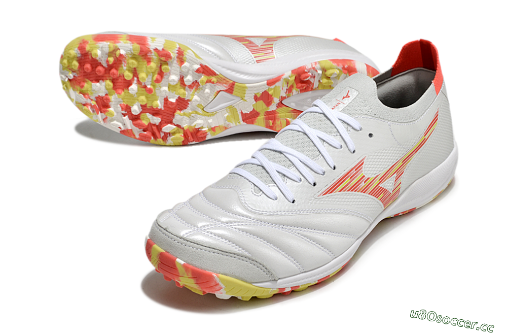 Men's Mizuno Morelia Neo Sala M8 TF Artificial Turf Low-Tops Football Shoes - White/Red/Yellow 3