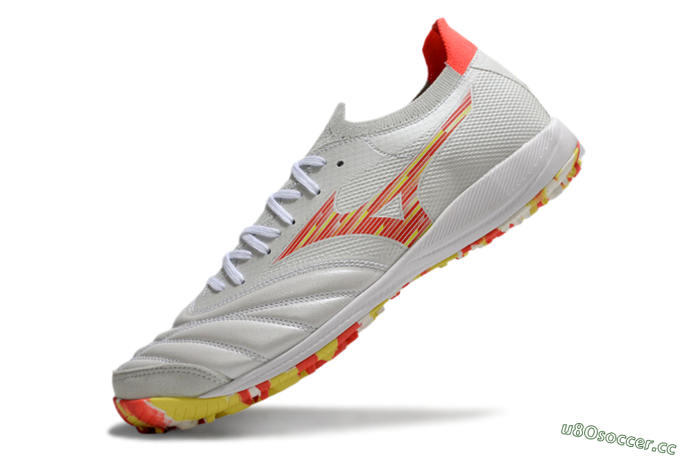 Men's Mizuno Morelia Neo Sala M8 TF Artificial Turf Low-Tops Football Shoes - White/Red/Yellow 5