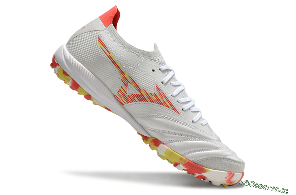 Men's Mizuno Morelia Neo Sala M8 TF Artificial Turf Low-Tops Football Shoes - White/Red/Yellow 4