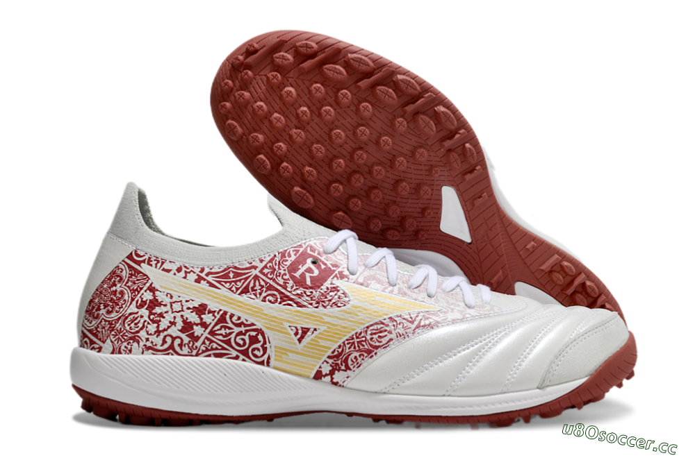 Men's Mizuno Morelia Neo Sala M8 TF Artificial Turf Low-Tops Football Shoes - White/Red/Yellow 2