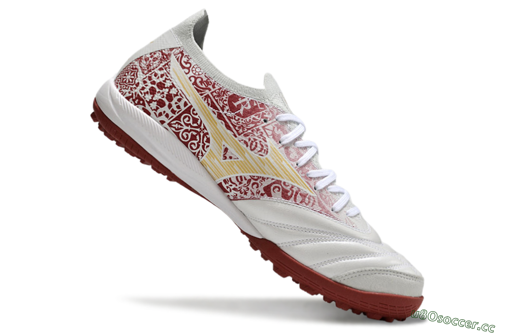 Men's Mizuno Morelia Neo Sala M8 TF Artificial Turf Low-Tops Football Shoes - White/Red/Yellow 4