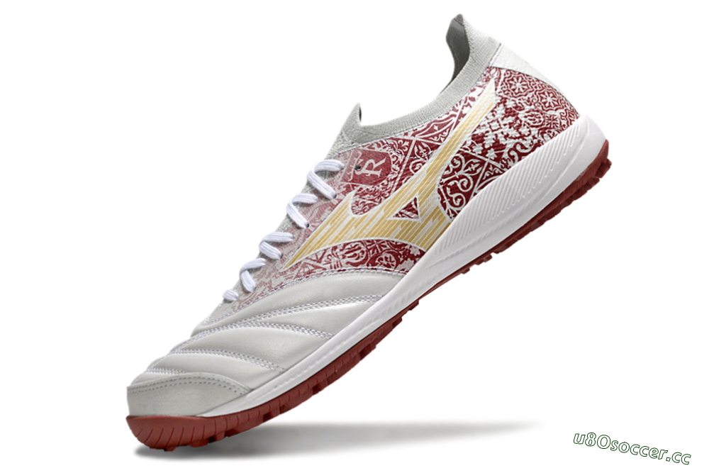 Men's Mizuno Morelia Neo Sala M8 TF Artificial Turf Low-Tops Football Shoes - White/Red/Yellow 5
