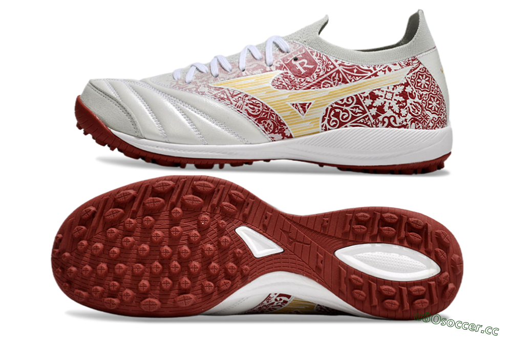 Men's Mizuno Morelia Neo Sala M8 TF Artificial Turf Low-Tops Football Shoes - White/Red/Yellow 1