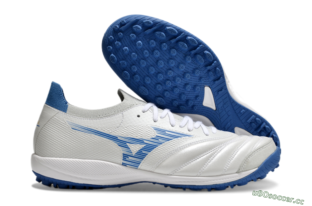 Men's Mizuno Morelia Neo Sala M8 TF Artificial Turf Low-Tops Football Shoes - Beige/Blue/White 2