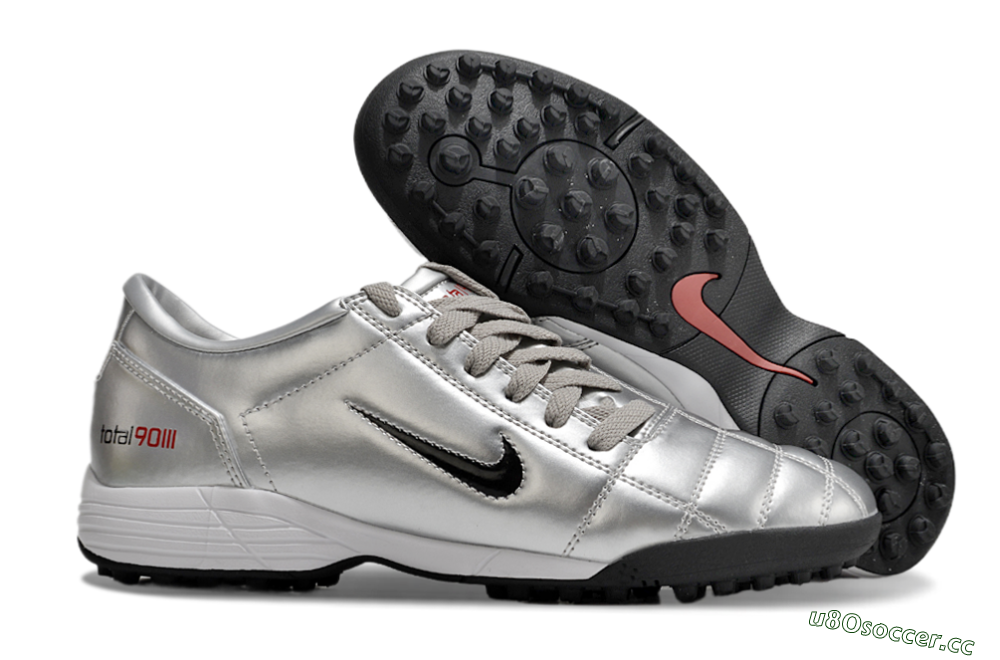 Men's Nike Total 90 II TF Artificial Turf Low-Tops Football Shoes - Silver/Black/Red 2