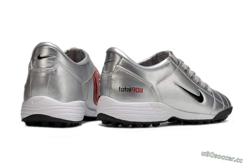 Men's Nike Total 90 II TF Artificial Turf Low-Tops Football Shoes - Silver/Black/Red 6