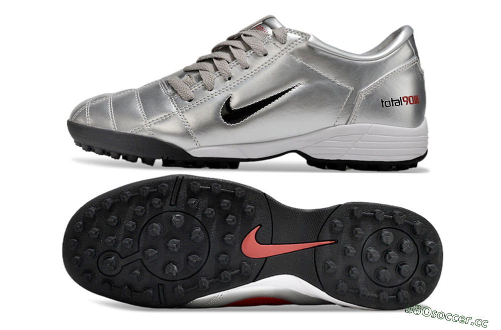 Men's Nike Total 90 II TF Artificial Turf Low-Tops Football Shoes - Silver/Black/Red 1