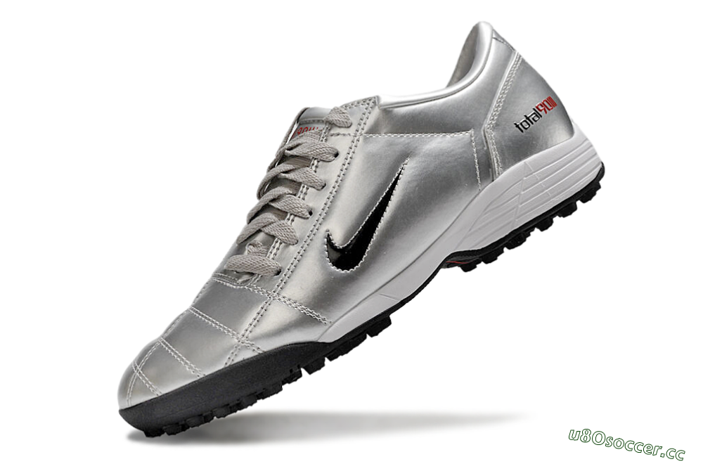 Men's Nike Total 90 II TF Artificial Turf Low-Tops Football Shoes - Silver/Black/Red 5