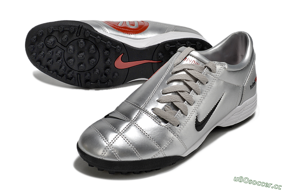 Men's Nike Total 90 II TF Artificial Turf Low-Tops Football Shoes - Silver/Black/Red 3