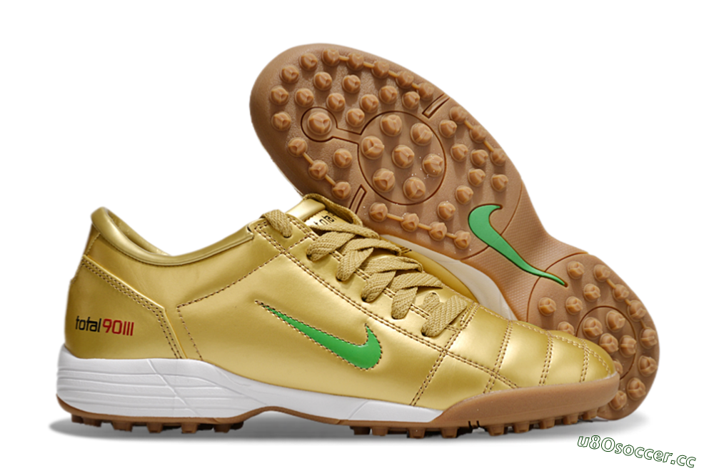 Men's Nike Total 90 II TF Artificial Turf Low-Tops Football Shoes - Gold/Green/White 2