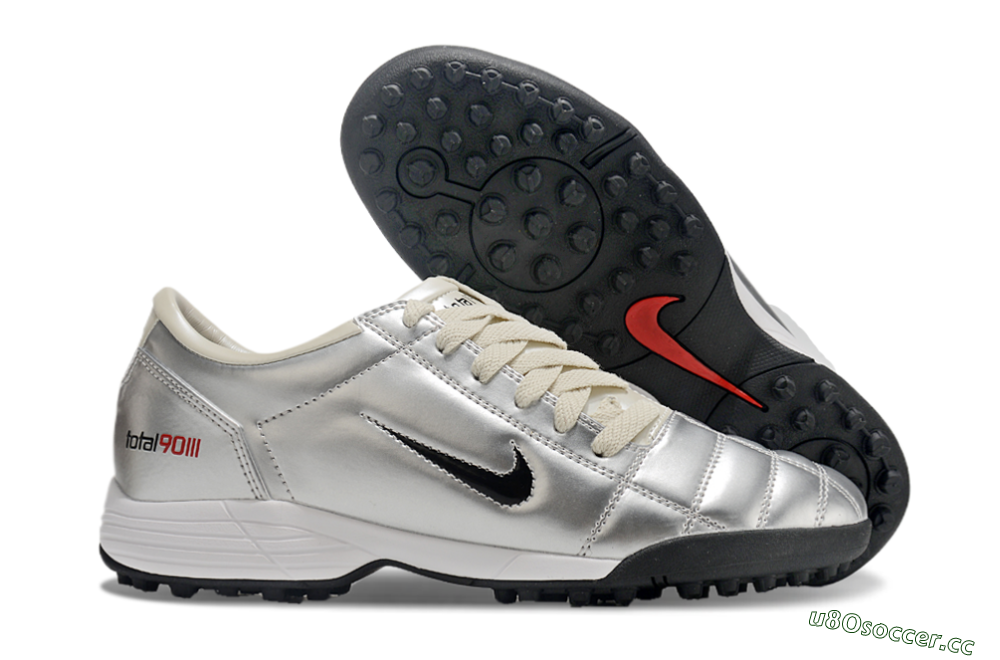 Men's Nike Total 90 II TF Artificial Turf Low-Tops Football Shoes - Silver/Green/Red 2