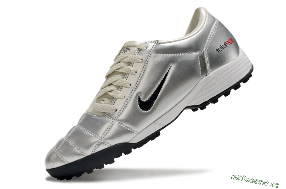 Men's Nike Total 90 II TF Artificial Turf Low-Tops Football Shoes - Silver/Green/Red 5