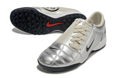 Men's Nike Total 90 II TF Artificial Turf Low-Tops Football Shoes - Silver/Green/Red