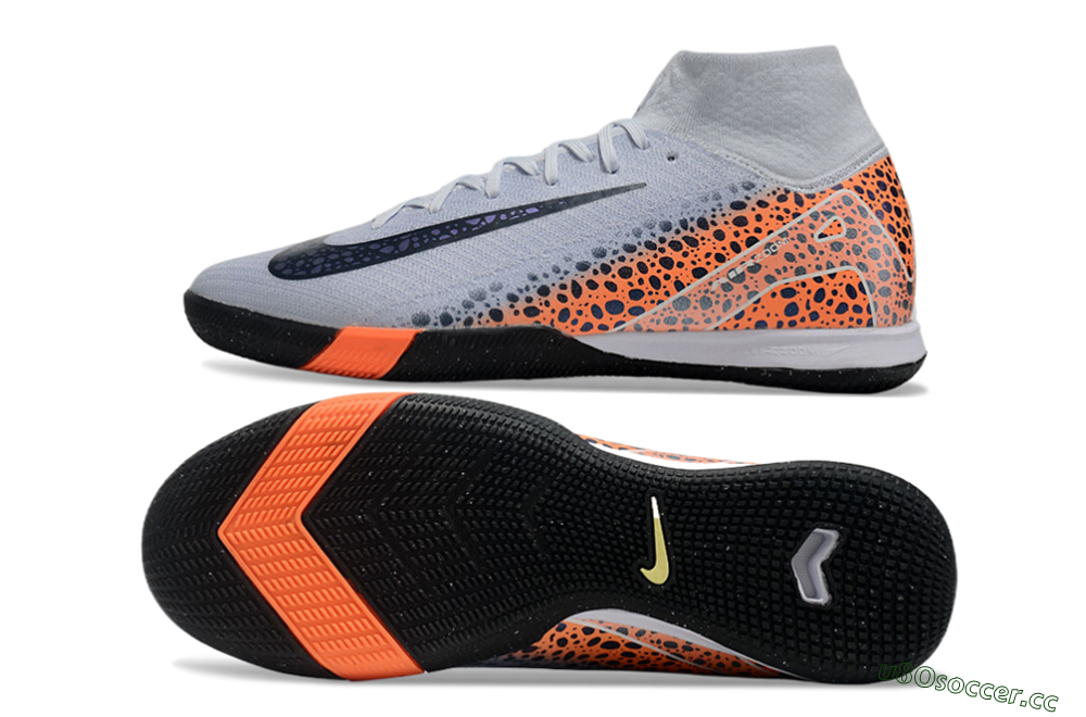 Men's Nike Air Zoom Mercurial Superfly 10 Elite IC Indoor & Futsal High-Tops Football Shoes - Grey/Black/Leopard 1