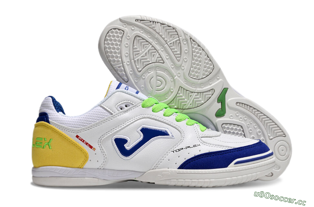Men's Joma Top Flex IC Indoor & Futsal Low-Tops Football Shoes - White/Blue/Yellow 2