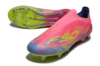 Men's Adidas F50 Elite Laceless SG Soft Ground Low-Tops Football Boots - Red/Yellow/Blue