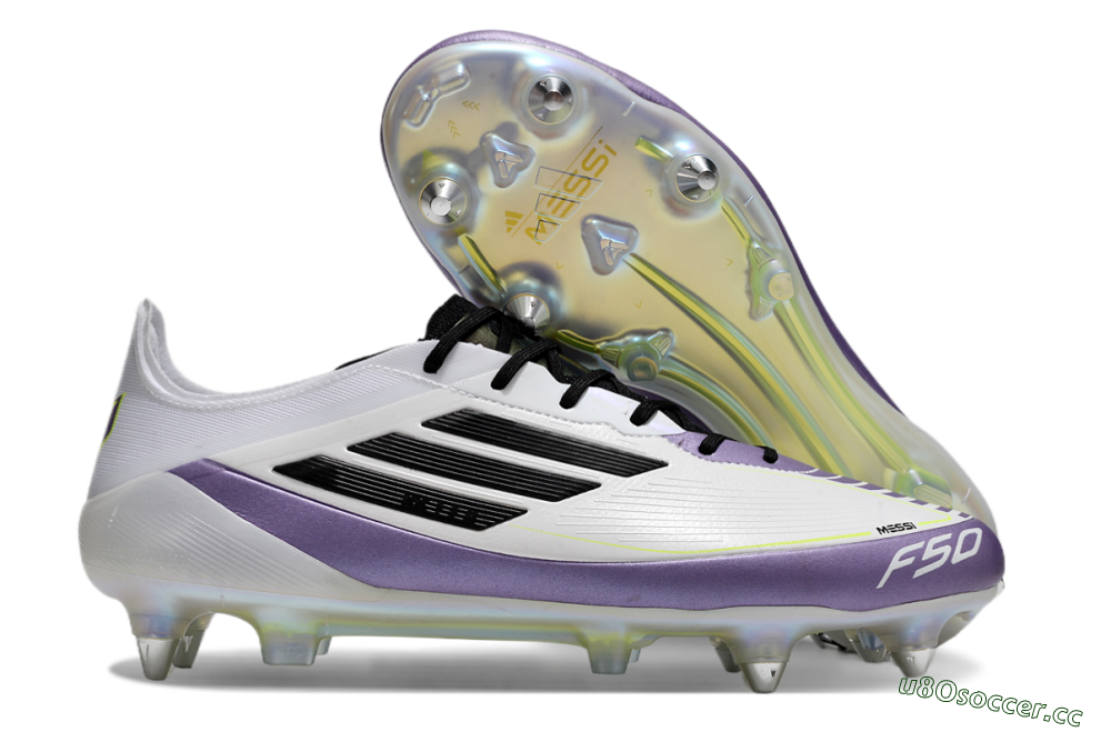Men's Adidas F50 Elite Messi SG Soft Ground Low-Tops Football Boots - White/Black/Purple 2
