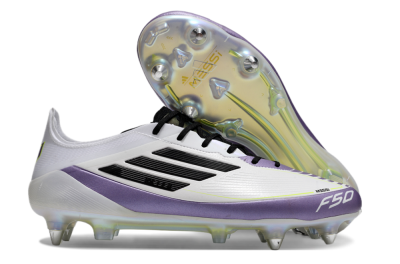 Men's Adidas F50 Elite Messi SG Soft Ground Low-Tops Football Boots - White/Black/Purple