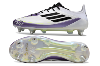 Men's Adidas F50 Elite Messi SG Soft Ground Low-Tops Football Boots - White/Black/Purple