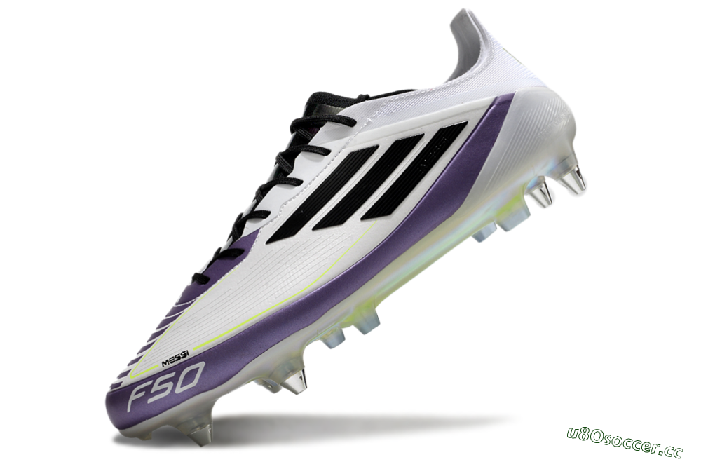 Men's Adidas F50 Elite Messi SG Soft Ground Low-Tops Football Boots - White/Black/Purple 5