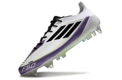 Men's Adidas F50 Elite Messi SG Soft Ground Low-Tops Football Boots - White/Black/Purple