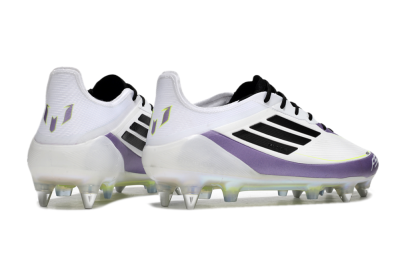 Men's Adidas F50 Elite Messi SG Soft Ground Low-Tops Football Boots - White/Black/Purple
