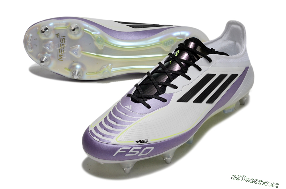 Men's Adidas F50 Elite Messi SG Soft Ground Low-Tops Football Boots - White/Black/Purple 3