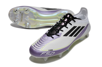 Men's Adidas F50 Elite Messi SG Soft Ground Low-Tops Football Boots - White/Black/Purple