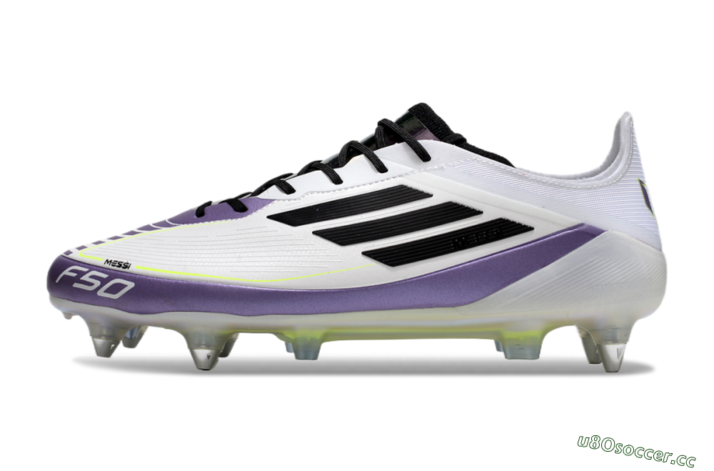 Men's Adidas F50 Elite Messi SG Soft Ground Low-Tops Football Boots - White/Black/Purple 0