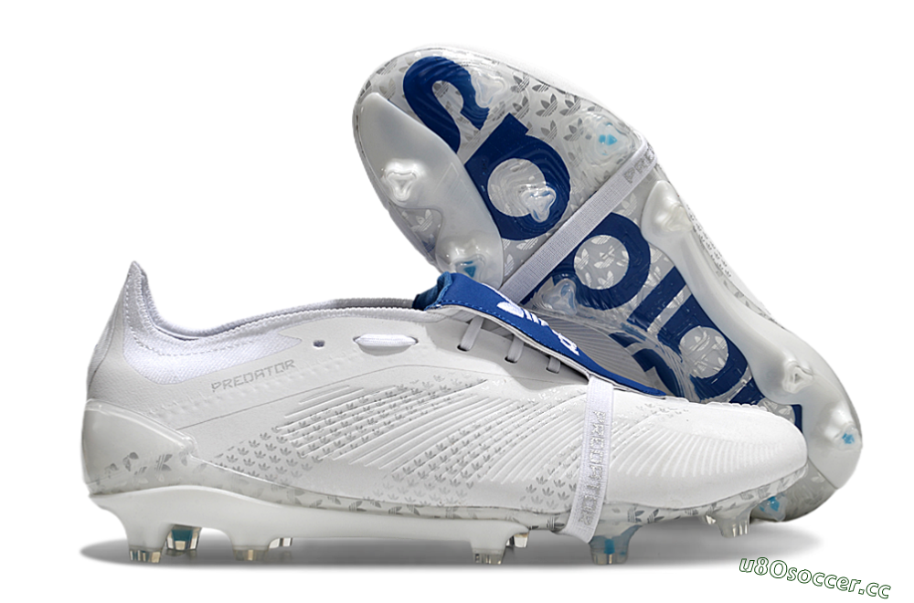 Men's Adidas Predator Elite Foldover Tongue FG Firm Ground Low-Tops Football Boots - Beige/White/Blue 2